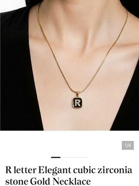 Gold 'R' Initial Pendant Necklace - it is not black as shown. It’s gold tone